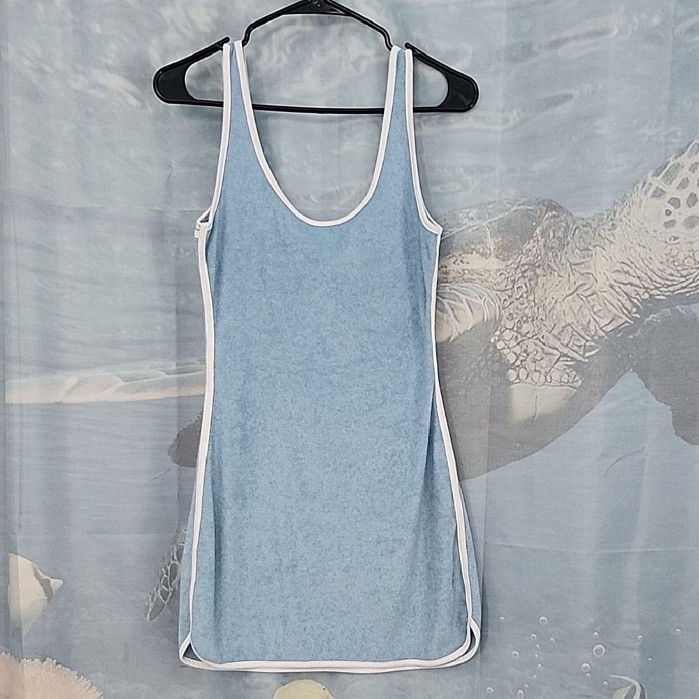 Blue Sleeveless Dress with White Trim